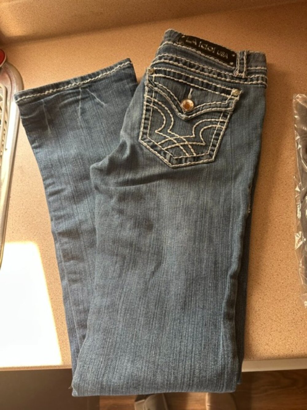 Size 9 Ladies LA IDOL  Rhinestone Embellished lightwash Jeans